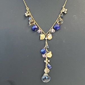 Rapz 14K yellow gold filled GF gold Y necklace crystals pearls dangle drop 17"